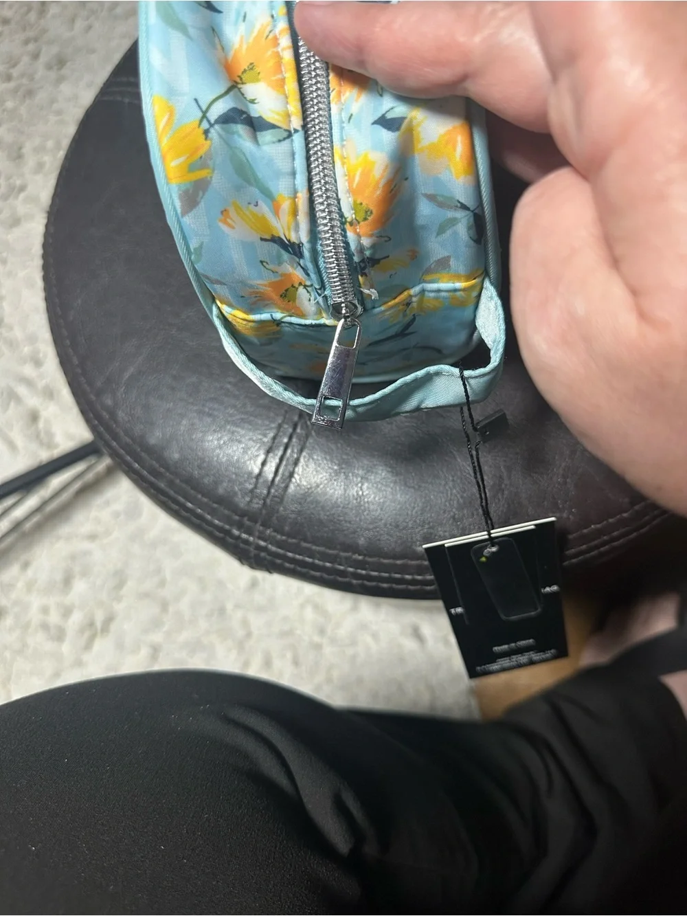 Jones New York Blue Floral Travel Cosmetic Pouch with Yellow Accents